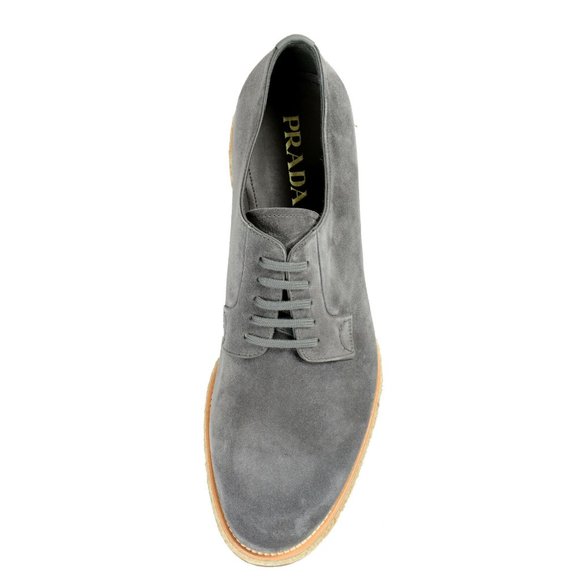 Prada Mens Gray Suede Leather Casual Oxfords Shoes main image 5